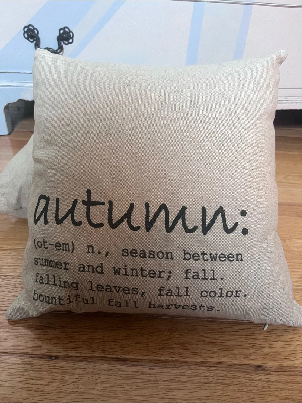 Autumn Decorative Throw Pillow Pair - Neutral Linen Text Print
